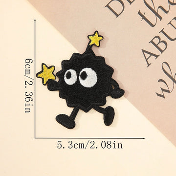 running soot sprite embroidered patch with two yellow stars