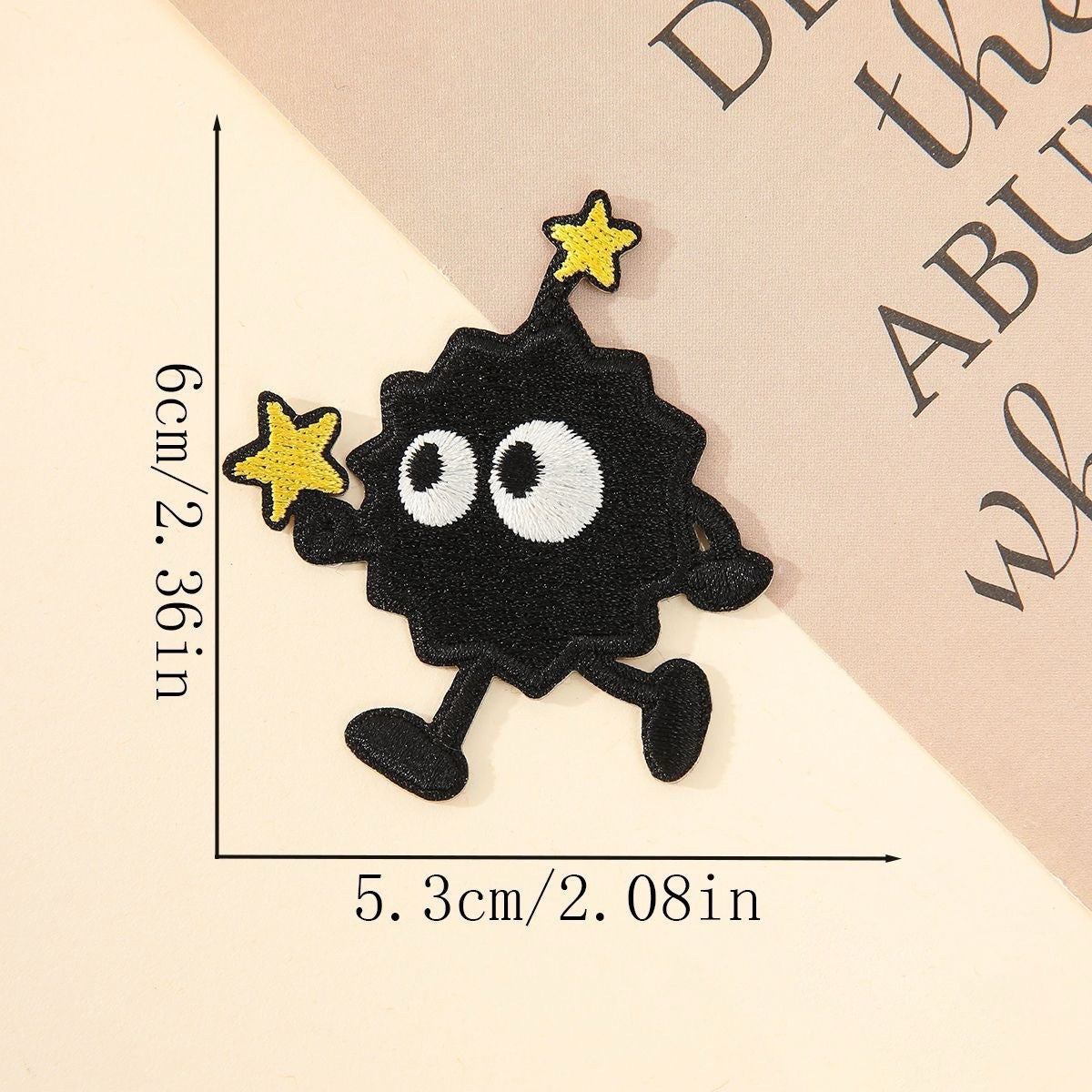 running soot sprite embroidered patch with two yellow stars