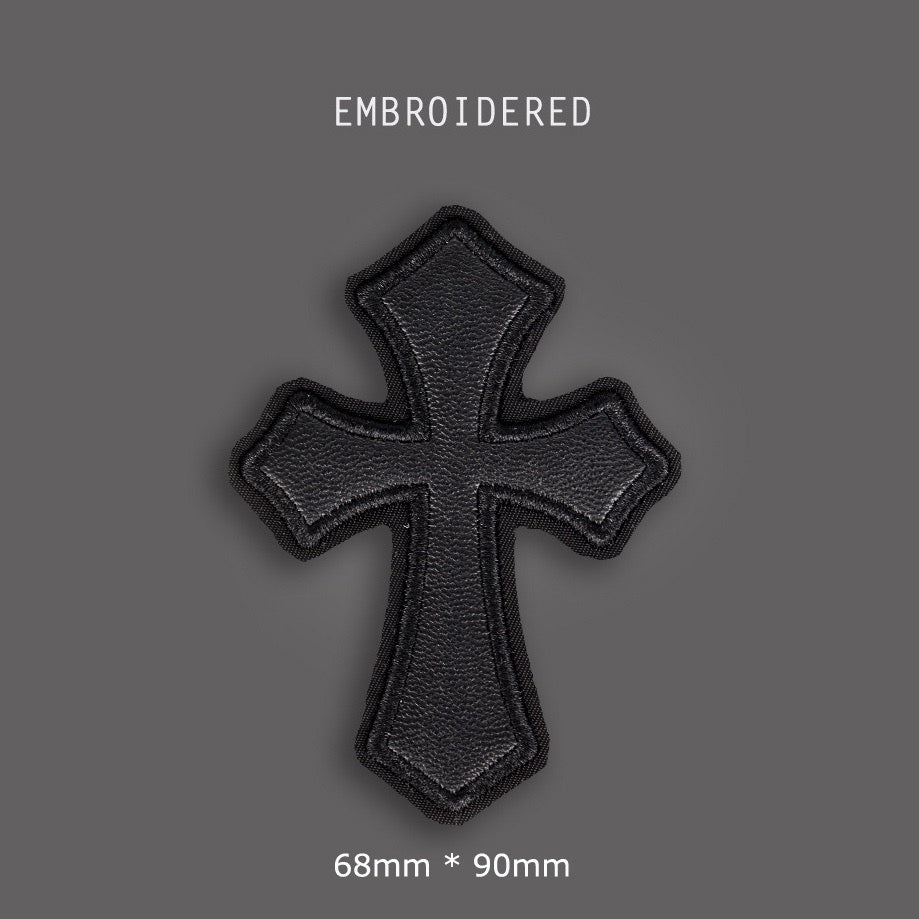 Black Faux Leather Cross Embroidered Patches - CheerCove