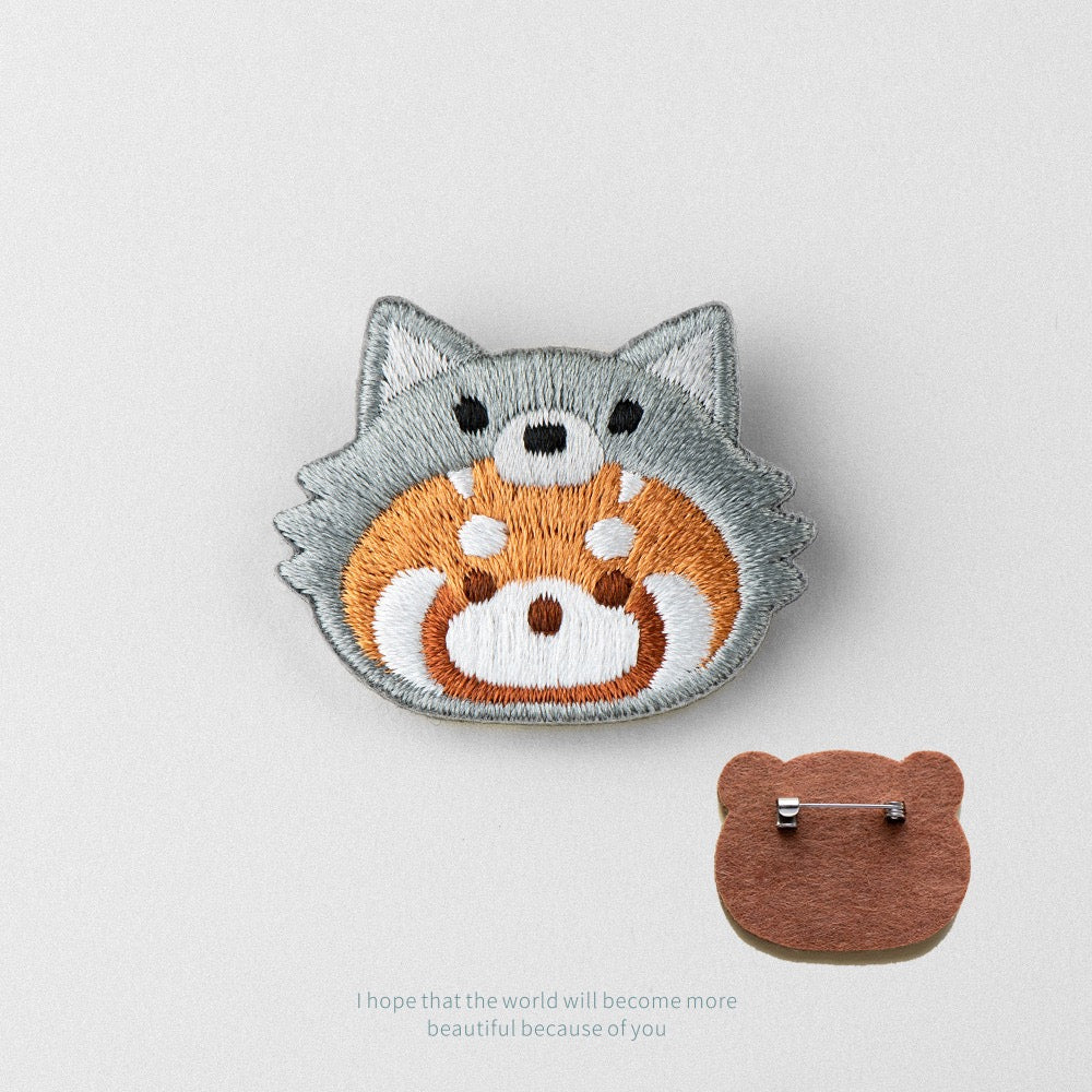 Embroidered Pins of a Cute Red Panda in a Hat