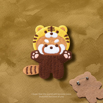 Embroidered Pins of a Full Body Cute Red Panda in a Hat