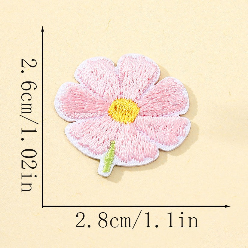 baby pink cosmos flower embroidered stick-on patch