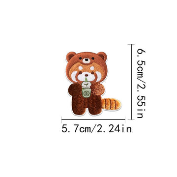 Red Panda with Boba Tea Embroidered Patches - Multiple Designs Available - CheerCove