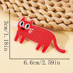 quirky solid red cat funny embroidered stick-on patch
