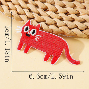 quirky solid red cat funny embroidered stick-on patch