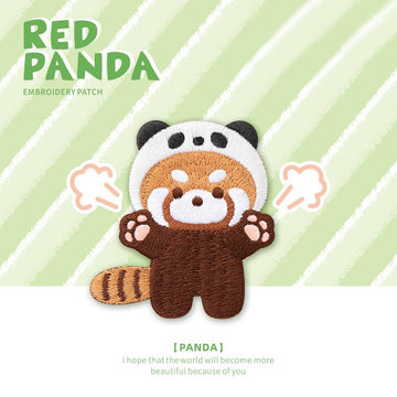 Full Body Red Panda in Hat Embroidered Patches - Multiple Designs Available - CheerCove