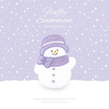 purple bowtie snowman fluffy winter embroidered stick-on patch