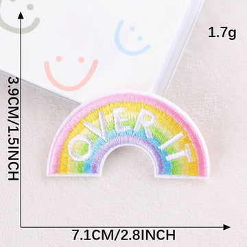 over it pastel rainbow quote embroidered stick-on patch