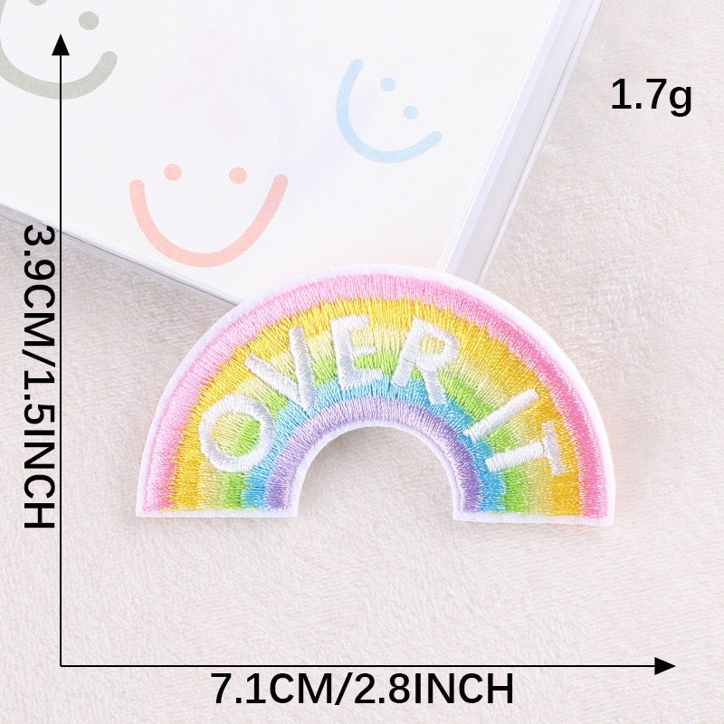 over it pastel rainbow quote embroidered stick-on patch