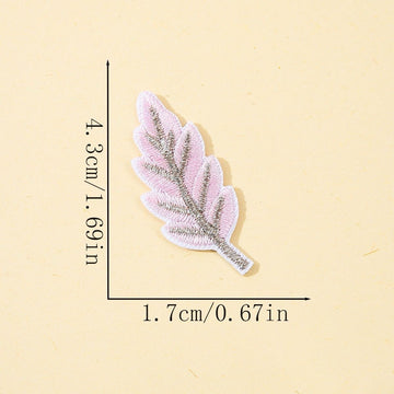 pink leaf embroidered stick-on patch with silver metallic vein detail