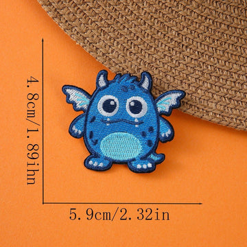 little blue dragon monster halloween embroidered stick-on patch