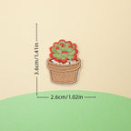 brown pot green succulent embroidered stick-on patch — classic green plant in brown pot