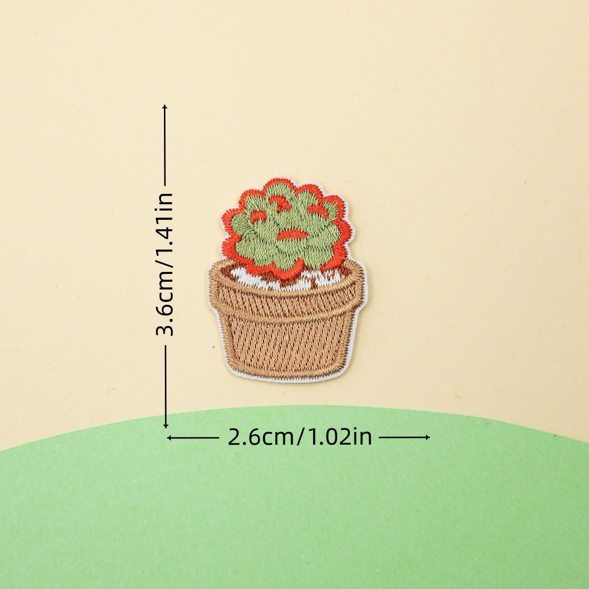 brown pot green succulent embroidered stick-on patch — classic green plant in brown pot