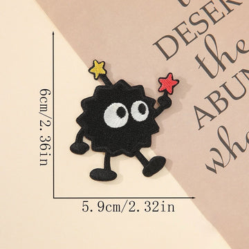 waving soot sprite embroidered patch with red and yellow stars