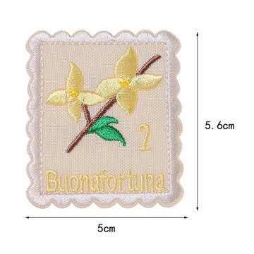yellow forsythia buonafortuna floral postage stamp embroidered stick-on patch