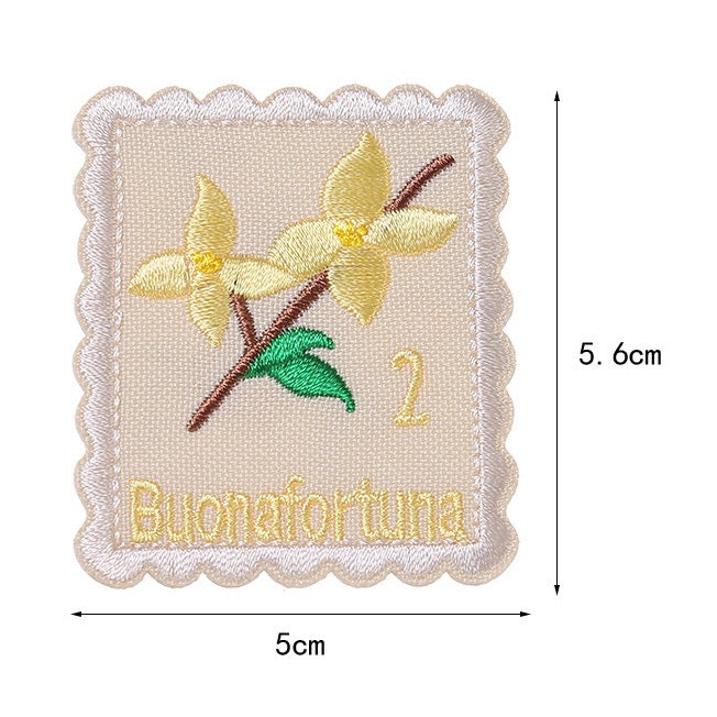 yellow forsythia buonafortuna floral postage stamp embroidered stick-on patch