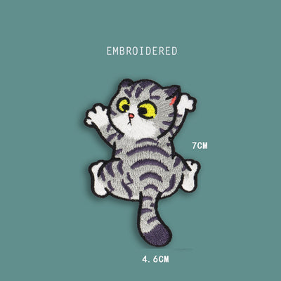 Funny Climbing Grey Tabby Cat Patches (Stick-On)