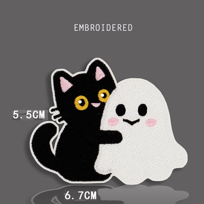 Cute Halloween Ghost & Black Cat Patches (Stick-On)