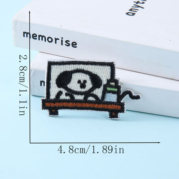 dog watching tv embroidered stick-on patch — dog inside television screen