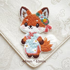 fox in sky blue daisy cheongsam with pink flower headpiece kawaii chinoiserie embroidered stick-on patch