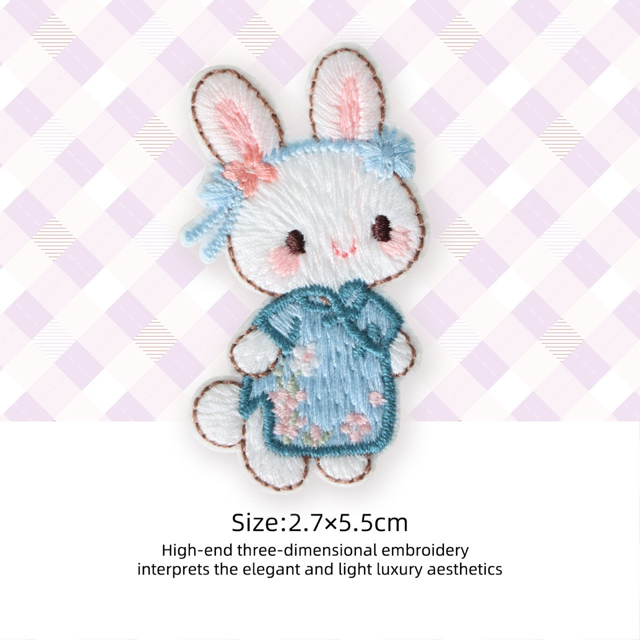 turquoise qipao bunny with pink blossom detail embroidered patch