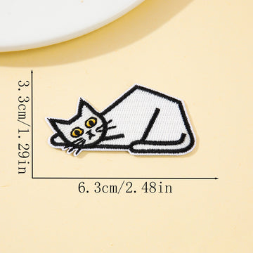 lounging side minimalist white cat embroidered stick-on patch
