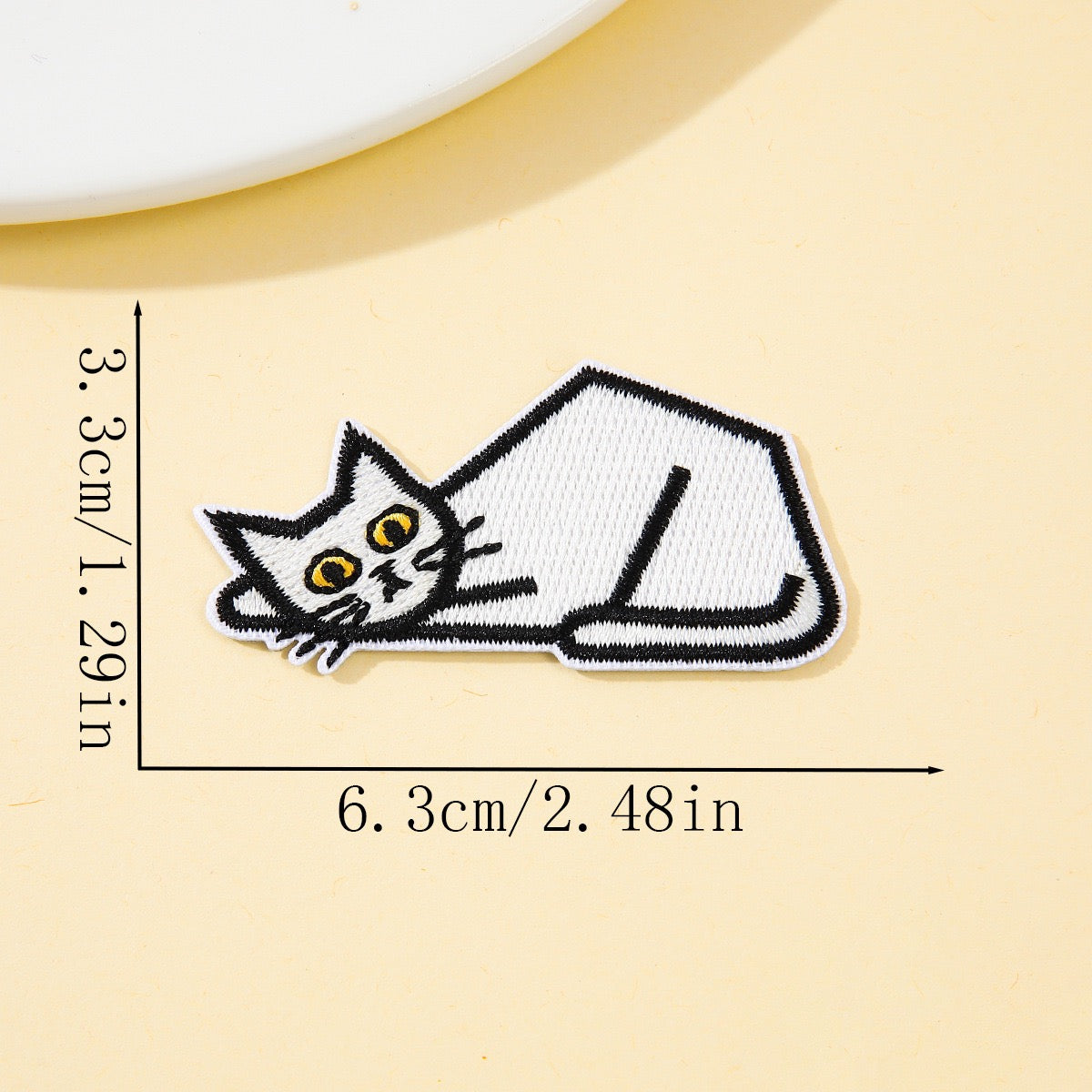 lounging side minimalist white cat embroidered stick-on patch