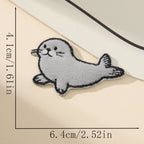 ash gray harp seal fluffy kawaii embroidered stick-on patch