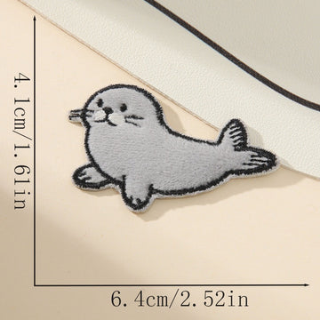ash gray harp seal fluffy kawaii embroidered stick-on patch