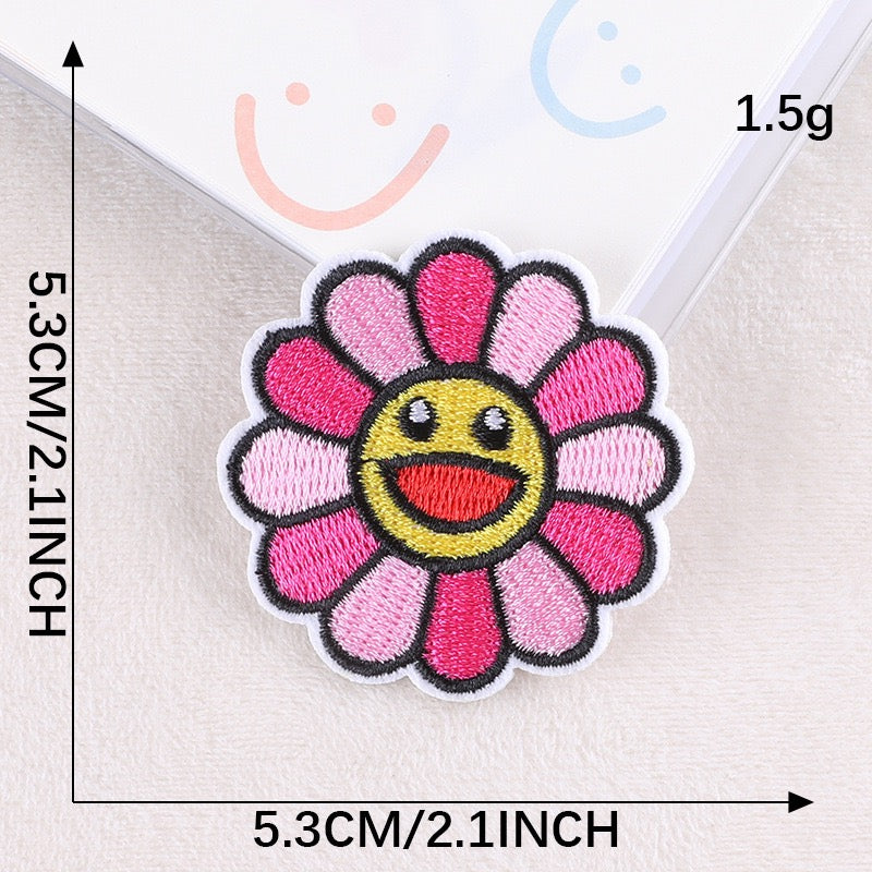 pink ombré smiley flower embroidered stick-on patch