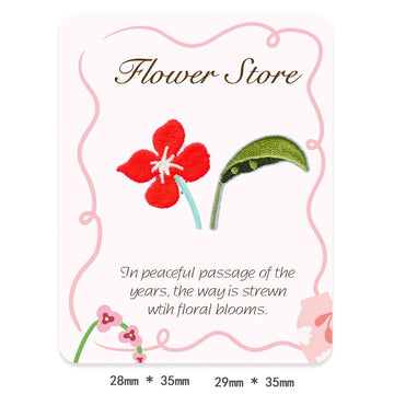 scarlet bloom and curved leaf whimsical flora embroidered stick-on patch
