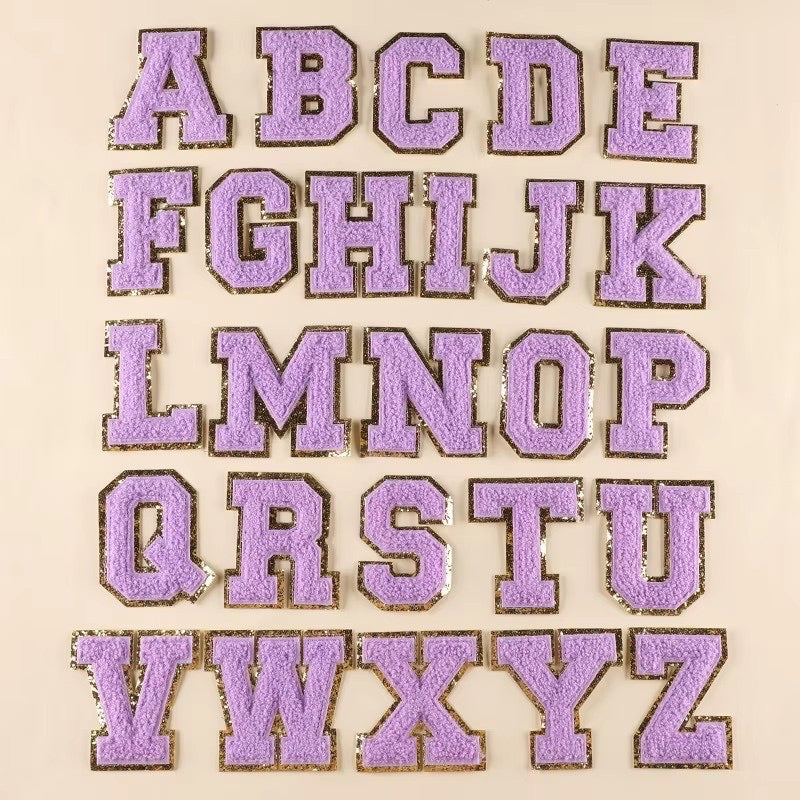 6-Color Suede Gold Trim Alphabet Patches (Iron-On)