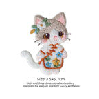 white lily chipao white cat 3D embroidered stick-on patch