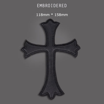 Black Faux Leather Cross Embroidered Patches - CheerCove