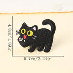 paw licking black cat embroidered stick-on patch — raised paw with pink tongue