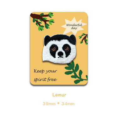 exotic ring-tailed lemur cute woodland forest embroidered stick-on patch