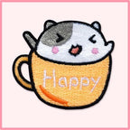 happy orange teacup cat kawaii embroidered stick-on patch