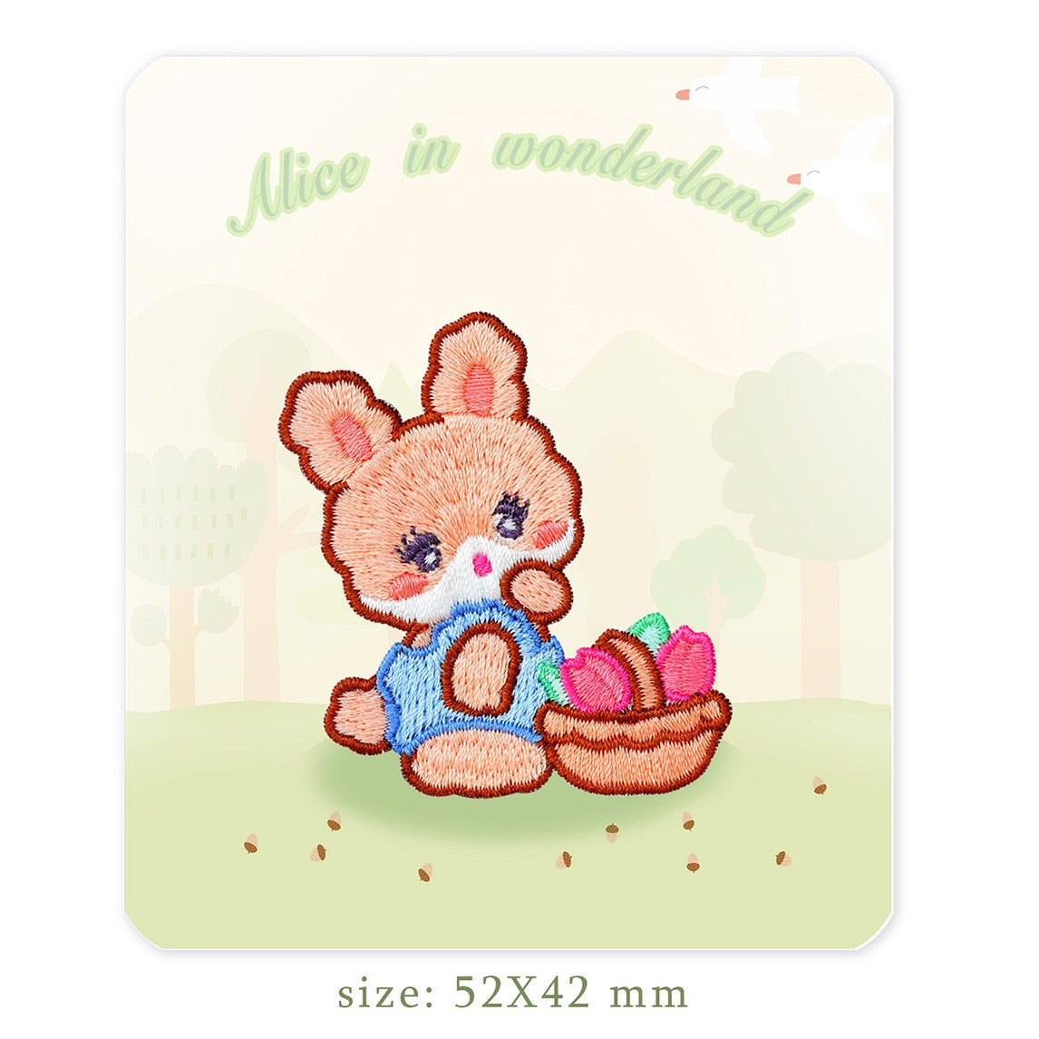 bunny with flower basket alice rabbit embroidered stick-on patch