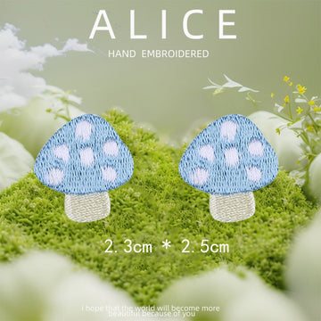 blue polka dot mushroom pair embroidered stick-on patch