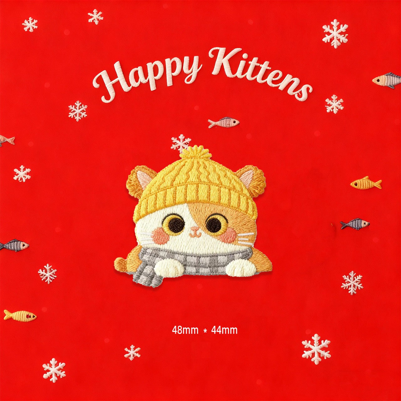 Joyful Scarf-Wearing Kitten Patches (Stick-On)