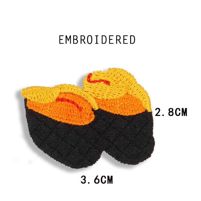 sea urchin gunkan embroidered stick-on patch with yellow uni and black nori