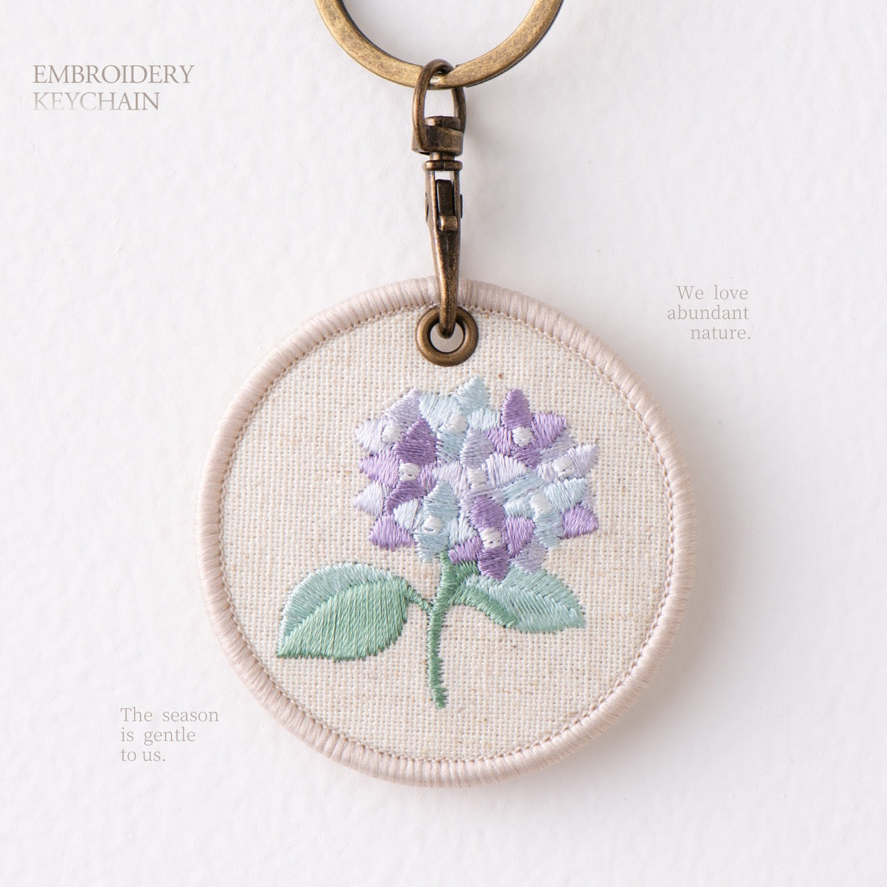 hydrangea botanical double-sided embroidered keychain charm