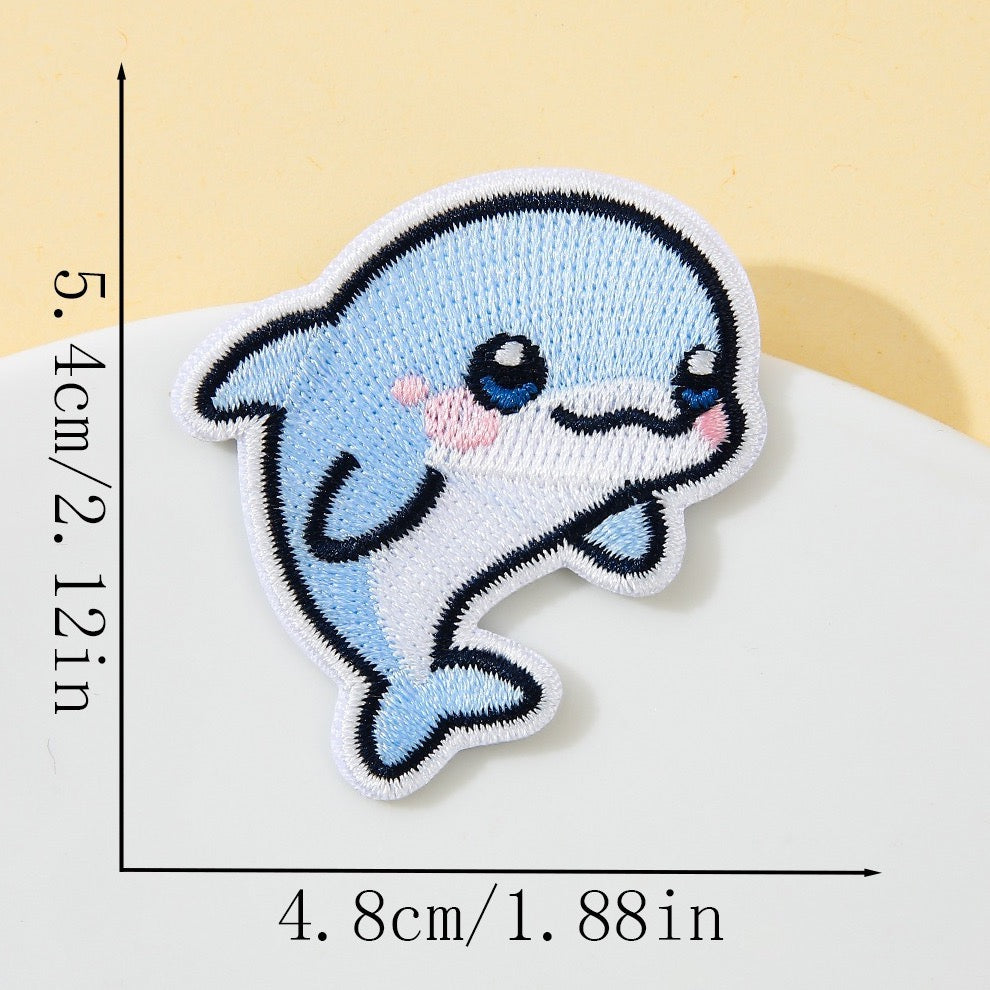 jumping dolphin kawaii embroidered stick-on patch