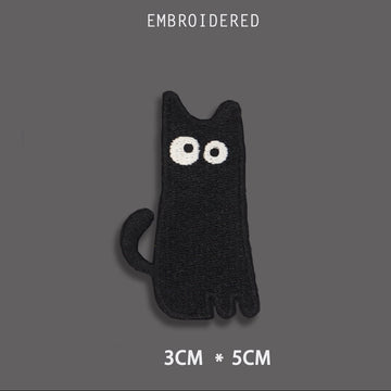 watchful sitting black cat embroidered stick-on patch