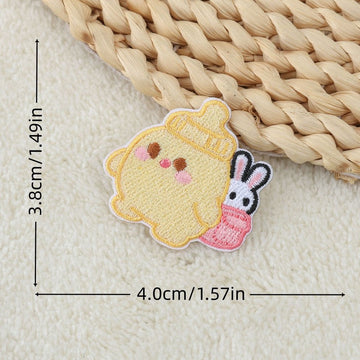 soft yellow chubby baby bottle elf with bunny backpack embroidered stick-on patch