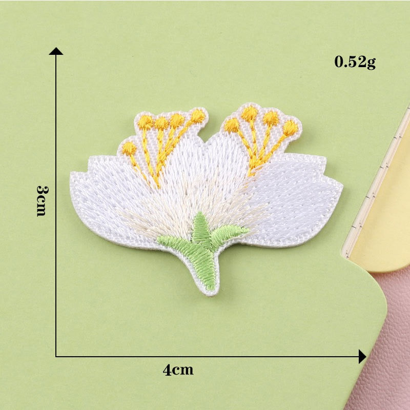 single jasmine bloom elegant floral embroidered stick-on patch