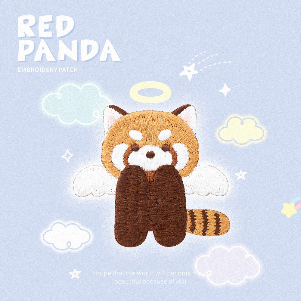 Whimsical Red Panda Art & Adventure Stick-On Embroidered Patches