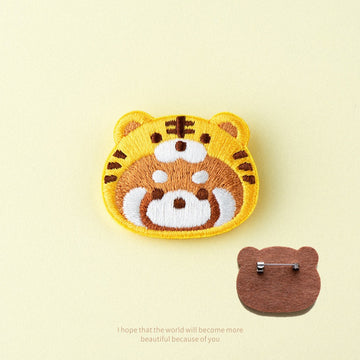 Embroidered Pins of a Cute Red Panda in a Hat