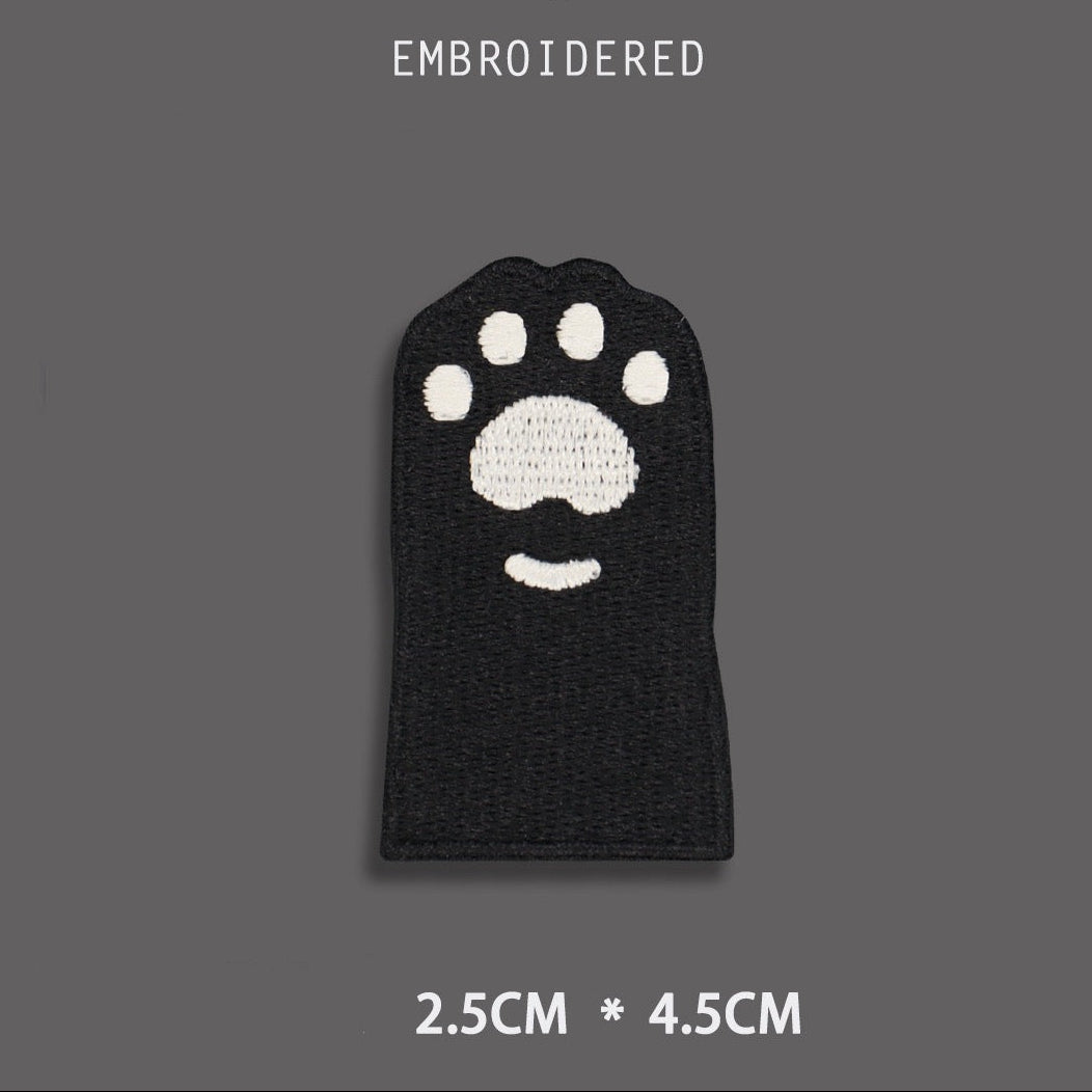 black cat paw embroidered stick-on patch