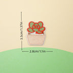 beige pot rosette succulent embroidered stick-on patch — tight spiral of green and red leaves